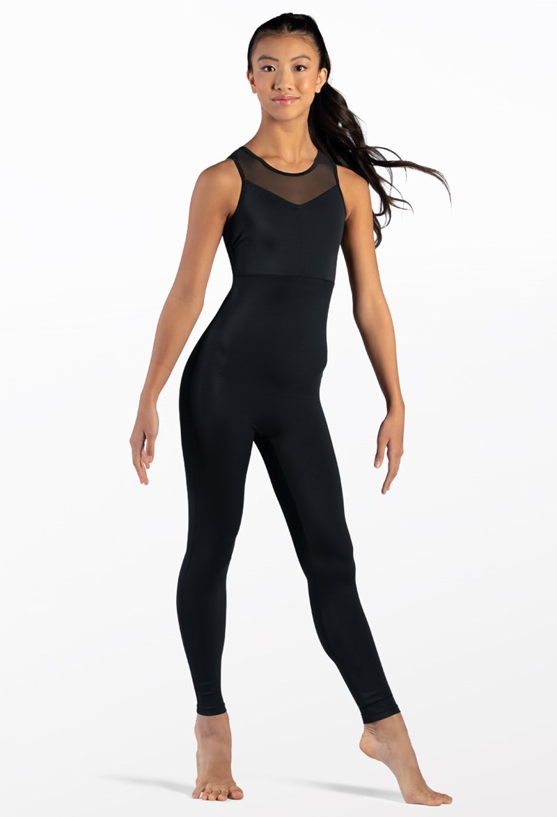 Dance Leotards - Mesh V-Neck Strappy Unitard - Black - Extra Small Adult - 14801