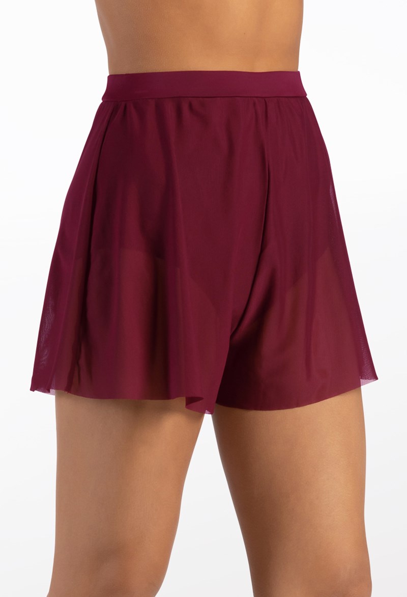 Dance Shorts - Flowy Power Mesh Shorts - Black Cherry - Large Adult - 14808