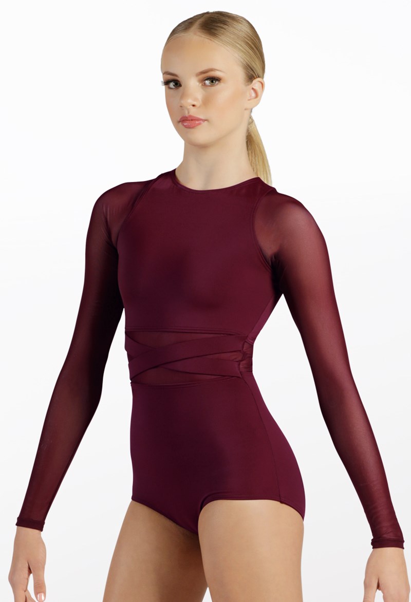 Dance Leotards - Long Sleeve Crossover Leotard - Black Cherry - Medium Adult - 14812