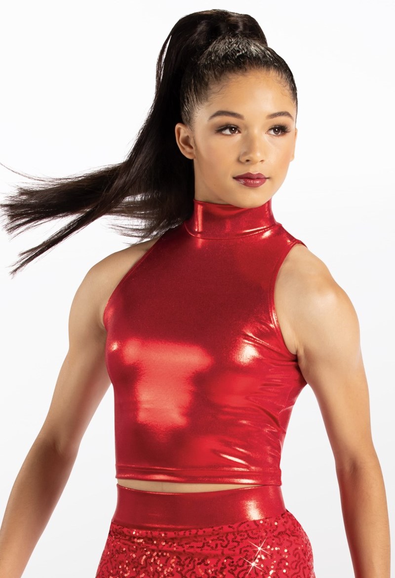 Dance Tops - Sleeveless Metallic Crop Top - Red - Large Adult - 14826