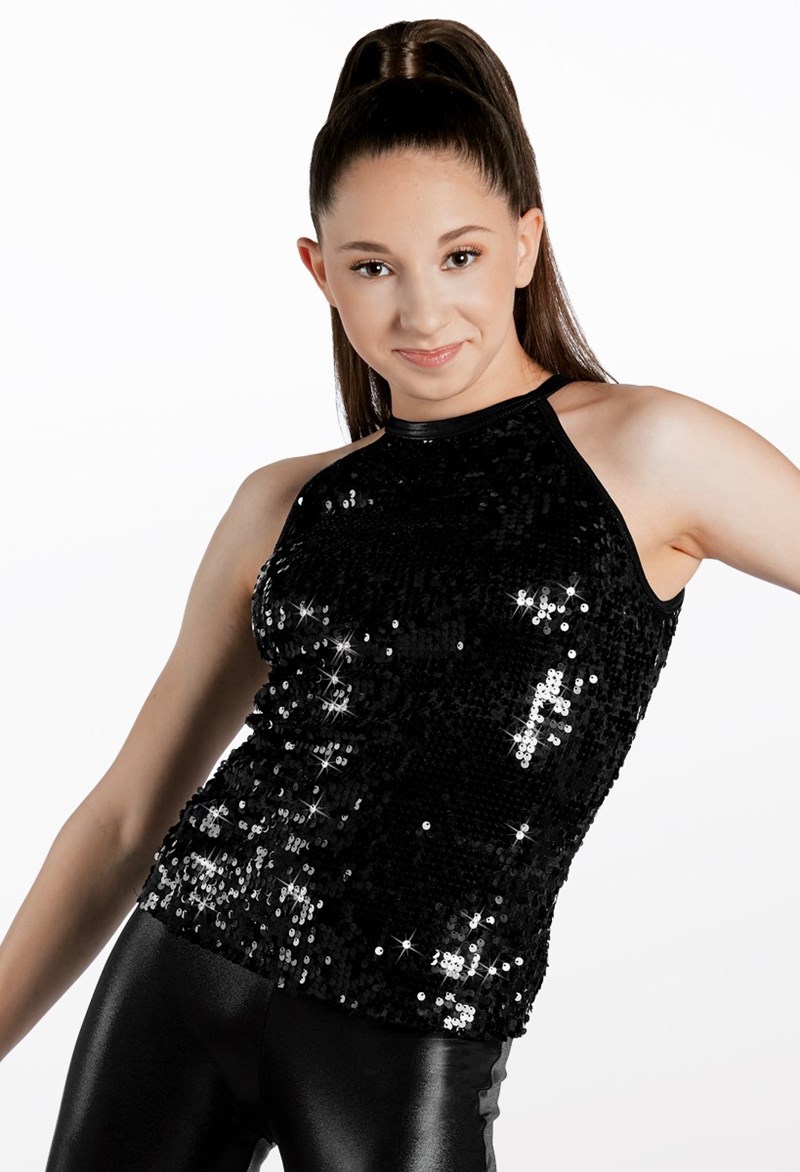 Dance Tops - Ultra Sparkle High Neck Top - Black - Intermediate Child - 15147