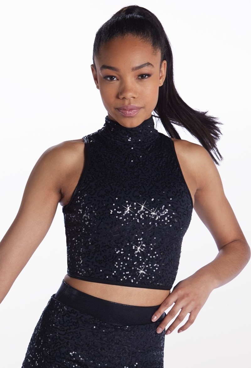 Dance Tops - Sequin Sleeveless Crop - Black - Extra Large Adult - 15150