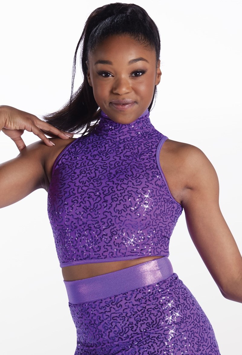 Dance Tops - Sequin Sleeveless Crop - ELECTRIC PURPLE - Extra Large Adult - 15150