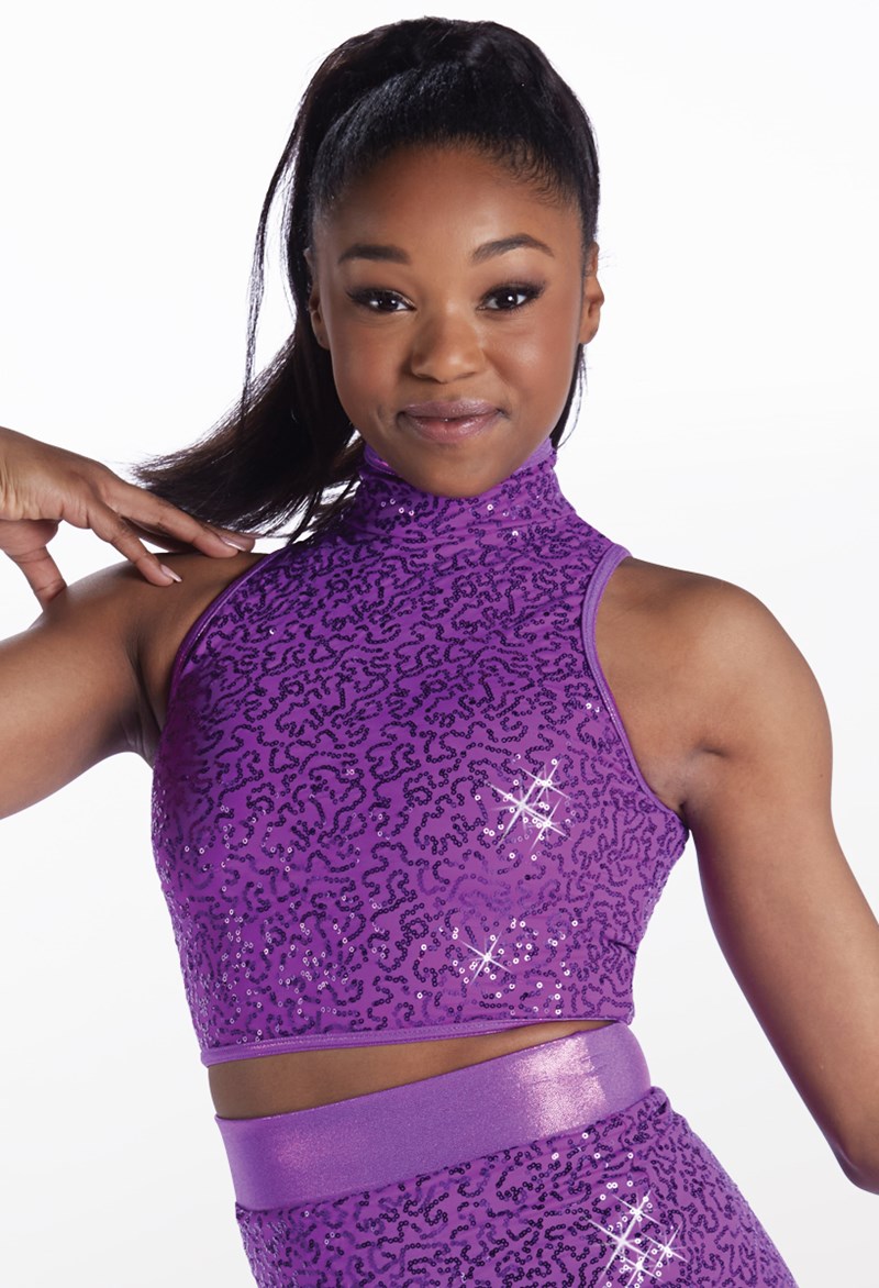 Dance Tops - Sequin Sleeveless Crop - ELECTRIC PURPLE - Medium Child - 15150