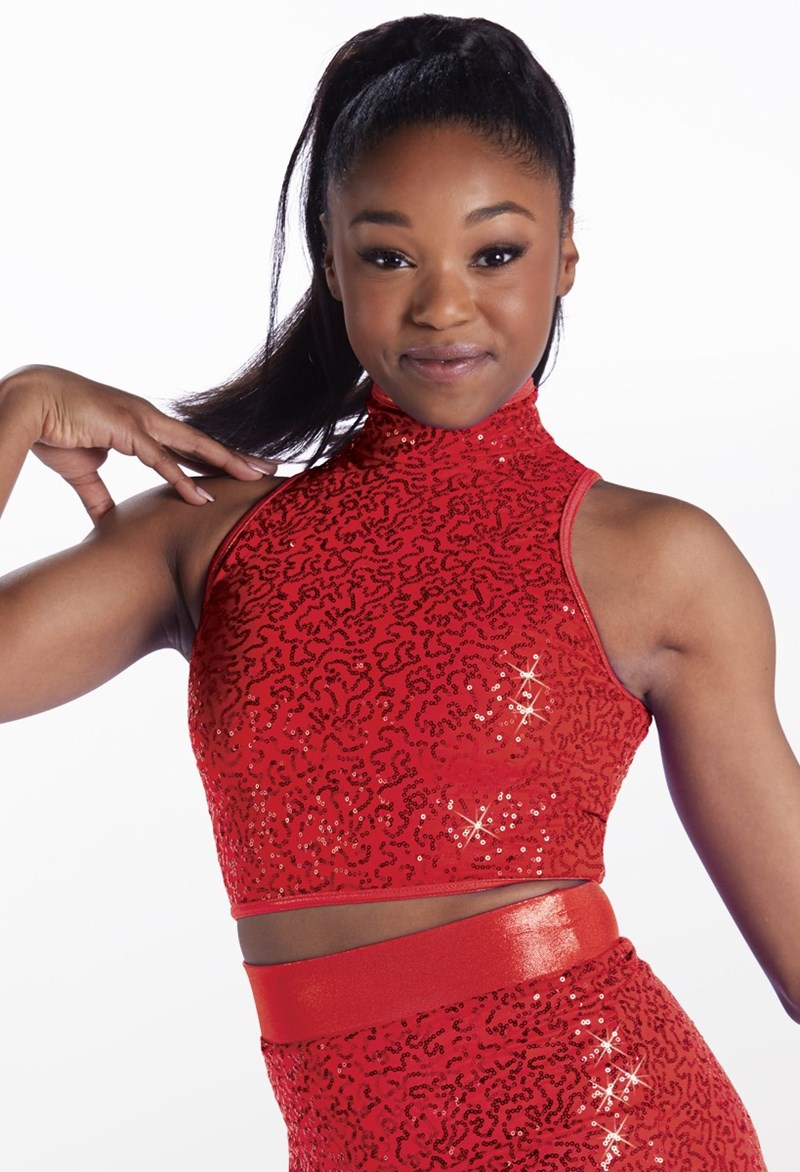 Dance Tops - Sequin Sleeveless Crop - Red - Extra Large Adult - 15150