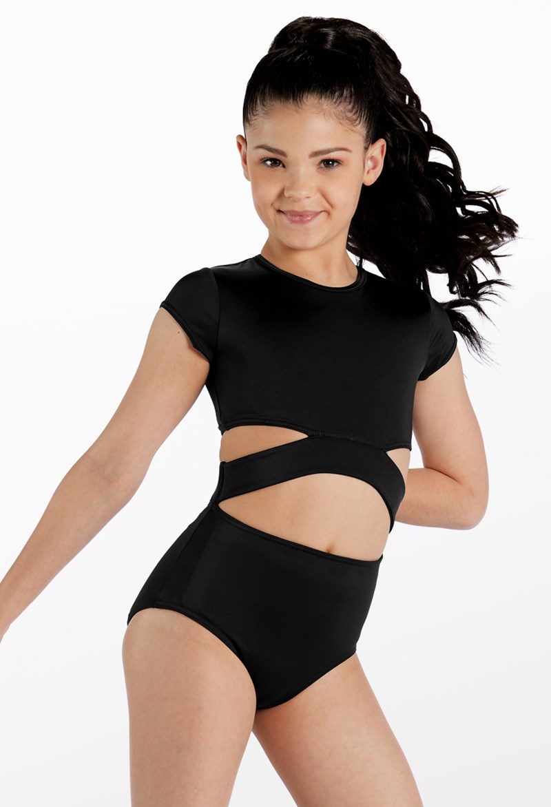 Dance Leotards - Cap Sleeve Open Waist Leotard - Black - Medium Child - 15212