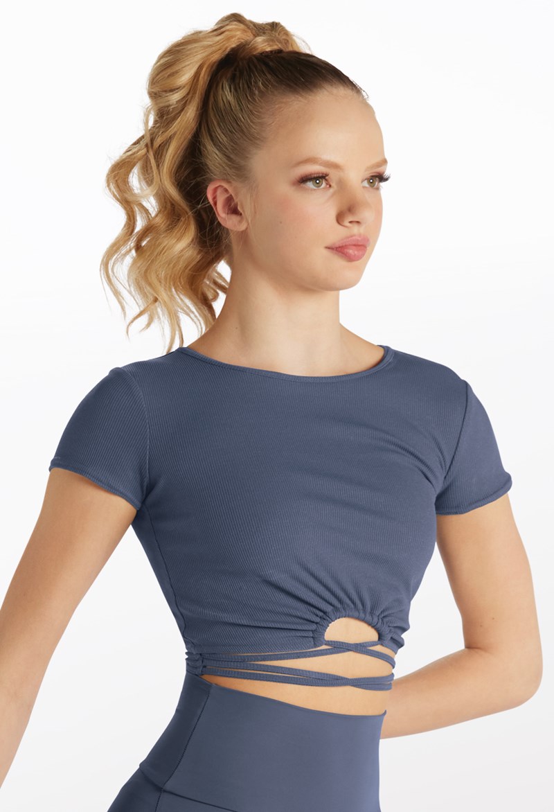 Dance Tops - Wrapped Waist Crop Tee - INDIGO - Extra Small Adult - 15220