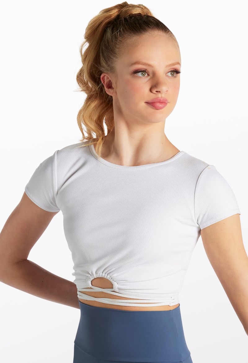 Dance Tops - Wrapped Waist Crop Tee - White - Small Adult - 15220