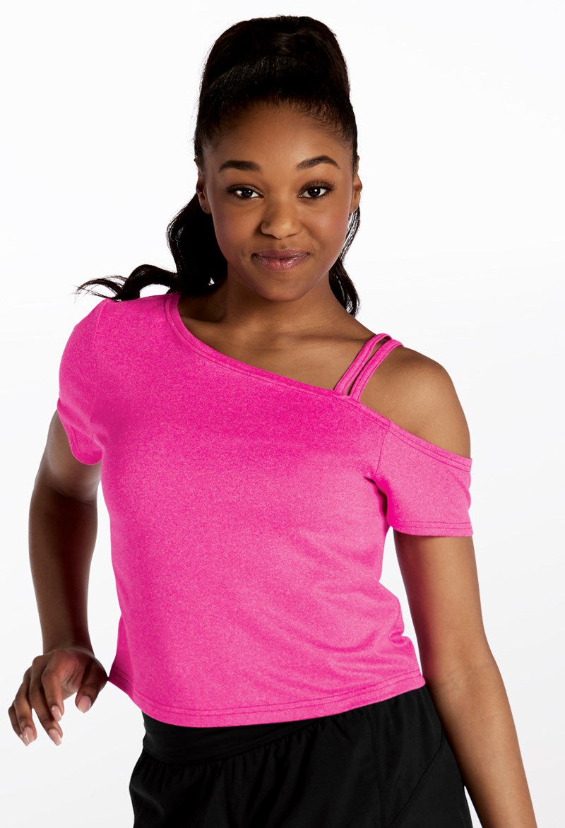 Dance Tops - Asymmetric One Shoulder Tee - Cerise - Small Child - 15222
