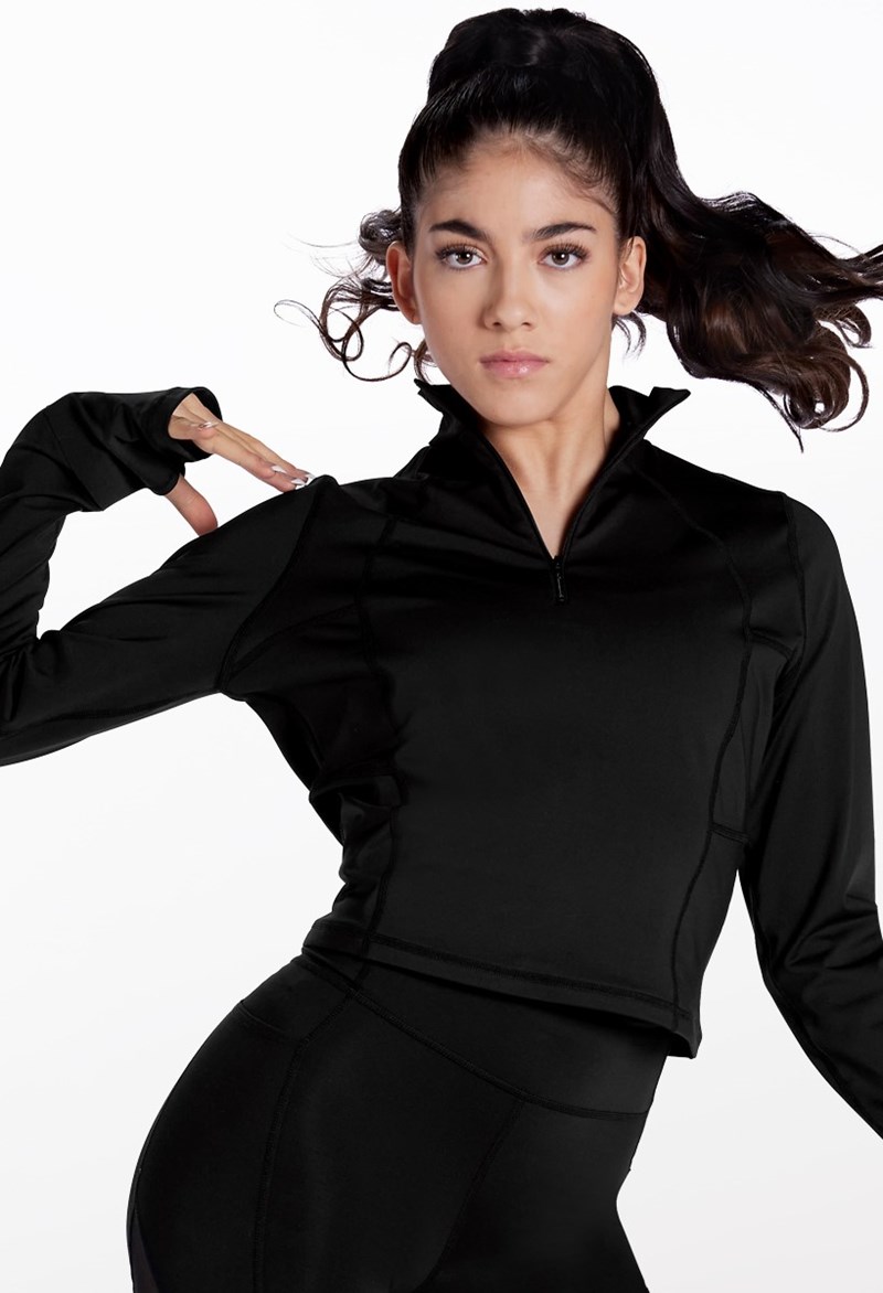Dance Tops - FlexTek Half-Zip Fitted Jacket - Black - Medium Adult - 15234