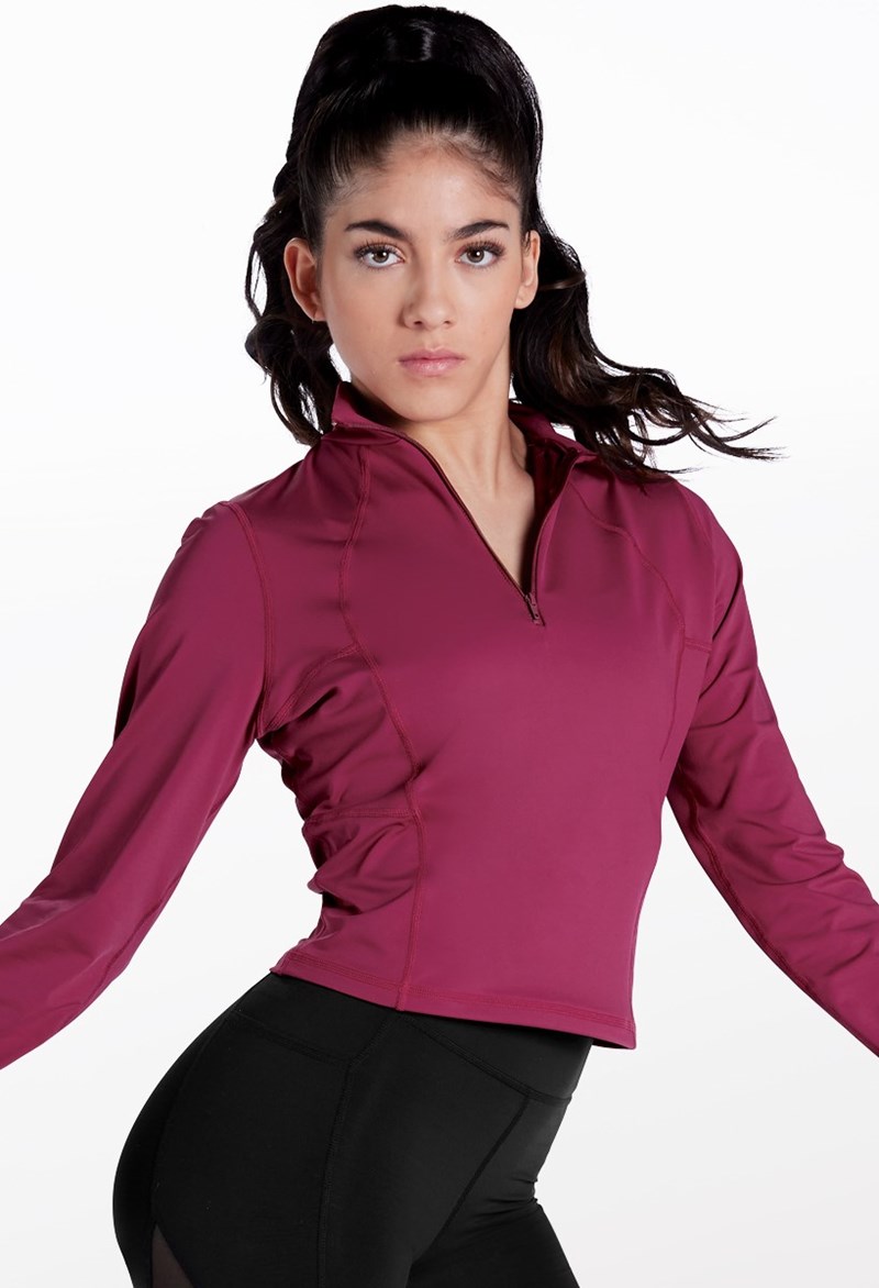 Dance Tops - FlexTek Half-Zip Fitted Jacket - Mulberry - Large Adult - 15234