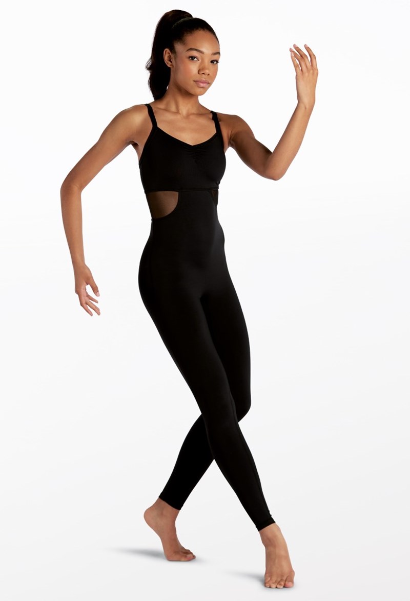 Dance Leotards - FlexTek Mesh Cutout Unitard - Black - Extra Large Adult - 15237