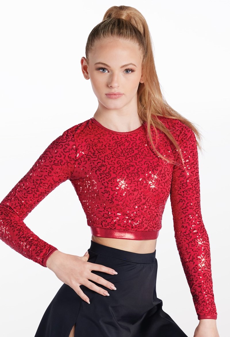Dance Tops - Sequin Long Sleeve Top - Red - Small Adult - 15249