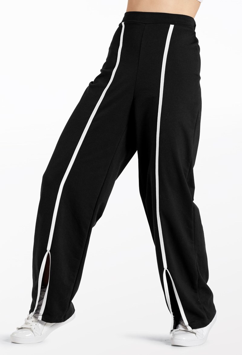 Dance Pants - French Terry Split-Front Pants - Black - Large Adult - 15426