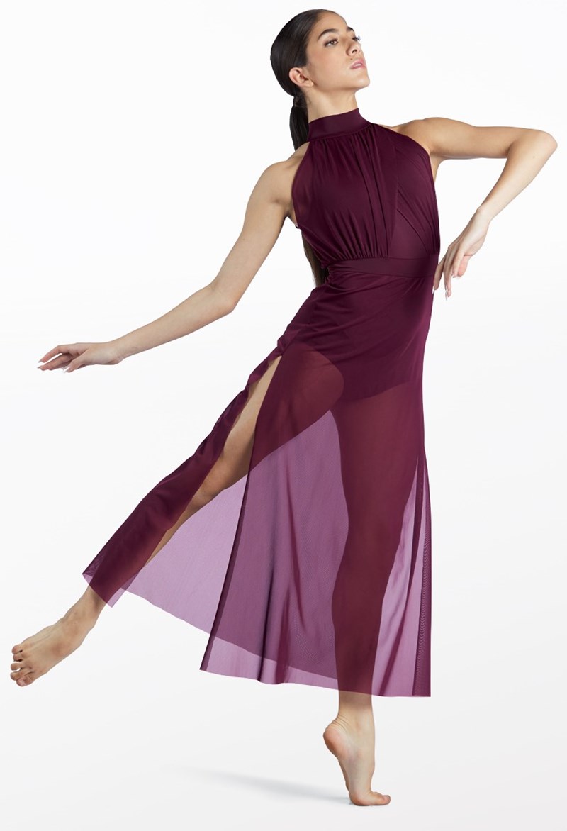 Dance Dresses - Crisscross Mesh Maxi Dress - RAISIN - Large Child - 15431