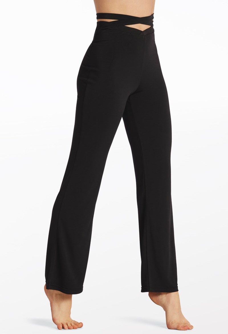 Dance Leggings - Strappy Waist Flare Pants - Black - Small Adult - 15599