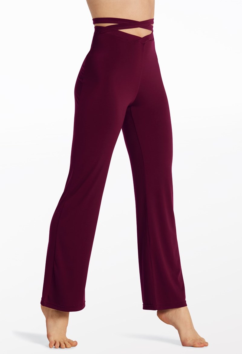 Dance Leggings - Strappy Waist Flare Pants - Black Cherry - Large Adult - 15599