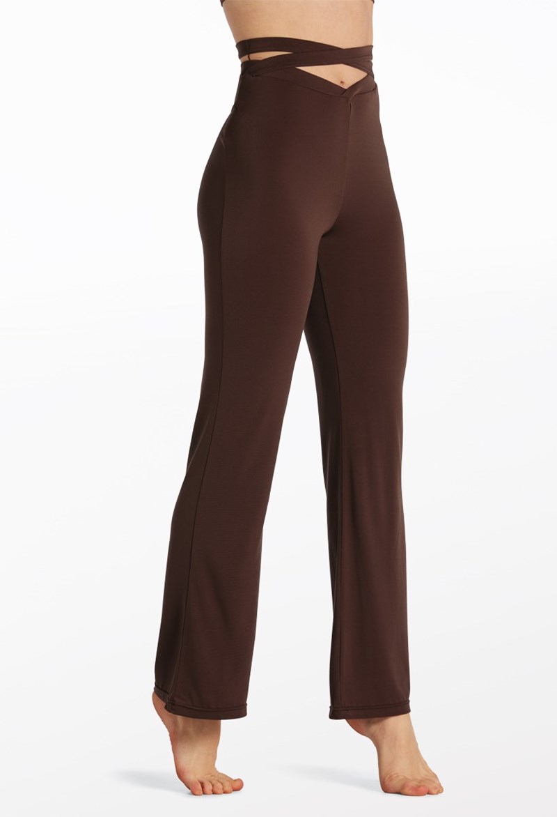 Dance Leggings - Strappy Waist Flare Pants - Chocolate - Small Adult - 15599
