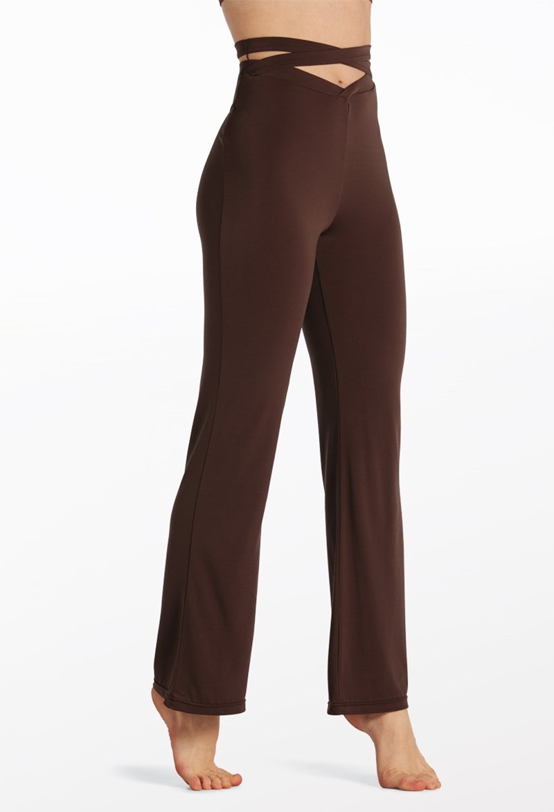 Dance Leggings - Strappy Waist Flare Pants - Chocolate - Medium Adult - 15599