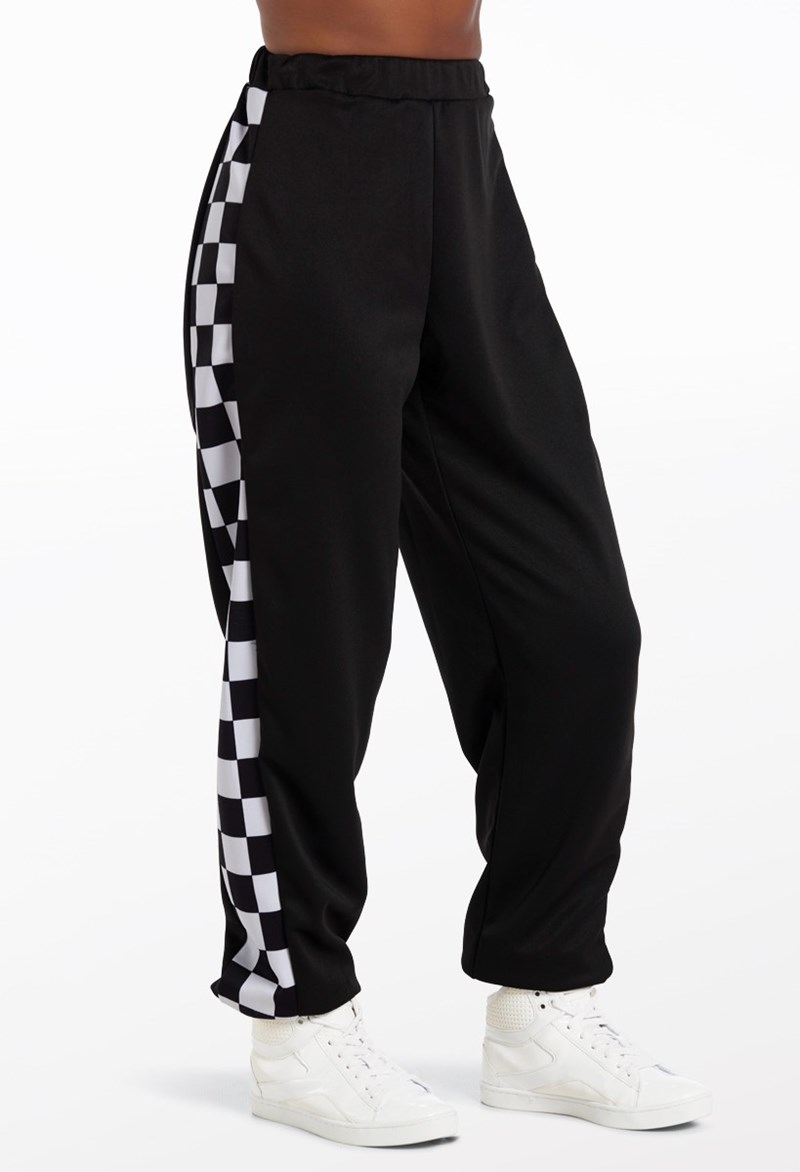 Dance Pants - Checkered Stripe Joggers - Black - Large Adult - 15734