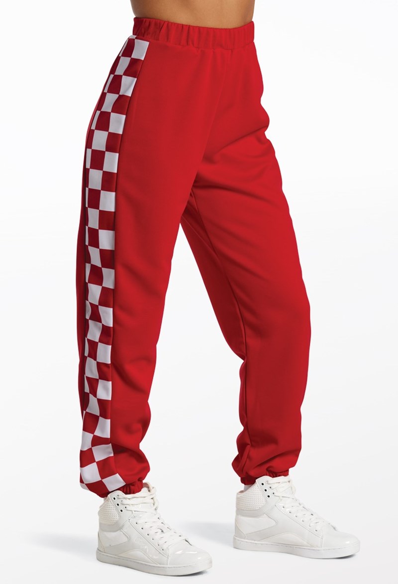 Dance Pants - Checkered Stripe Joggers - Red - Small Adult - 15734