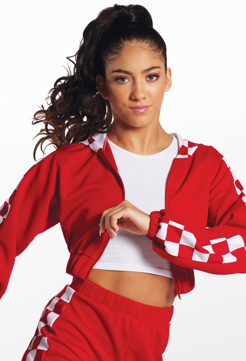 Dance Tops - Checkered Zip-Up Hoodie - Red - Extra Large Adult - 15739