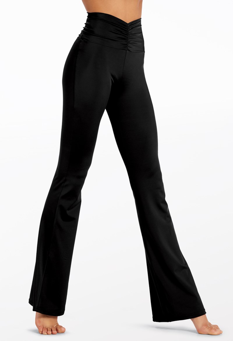 Dance Leggings - Pinched V-Waist Flare Pants - Black - Extra Small Adult - 16404