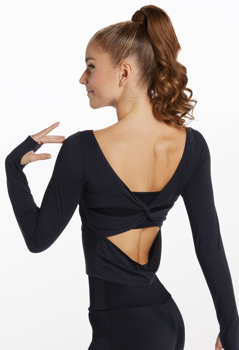 Dance Tops - Long Sleeve Twist Back Top - Black - Extra Large Adult - 16412