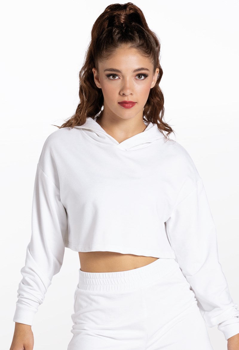 Dance Tops - Long Sleeve Cropped Hoodie - White - Medium Adult - AH10417