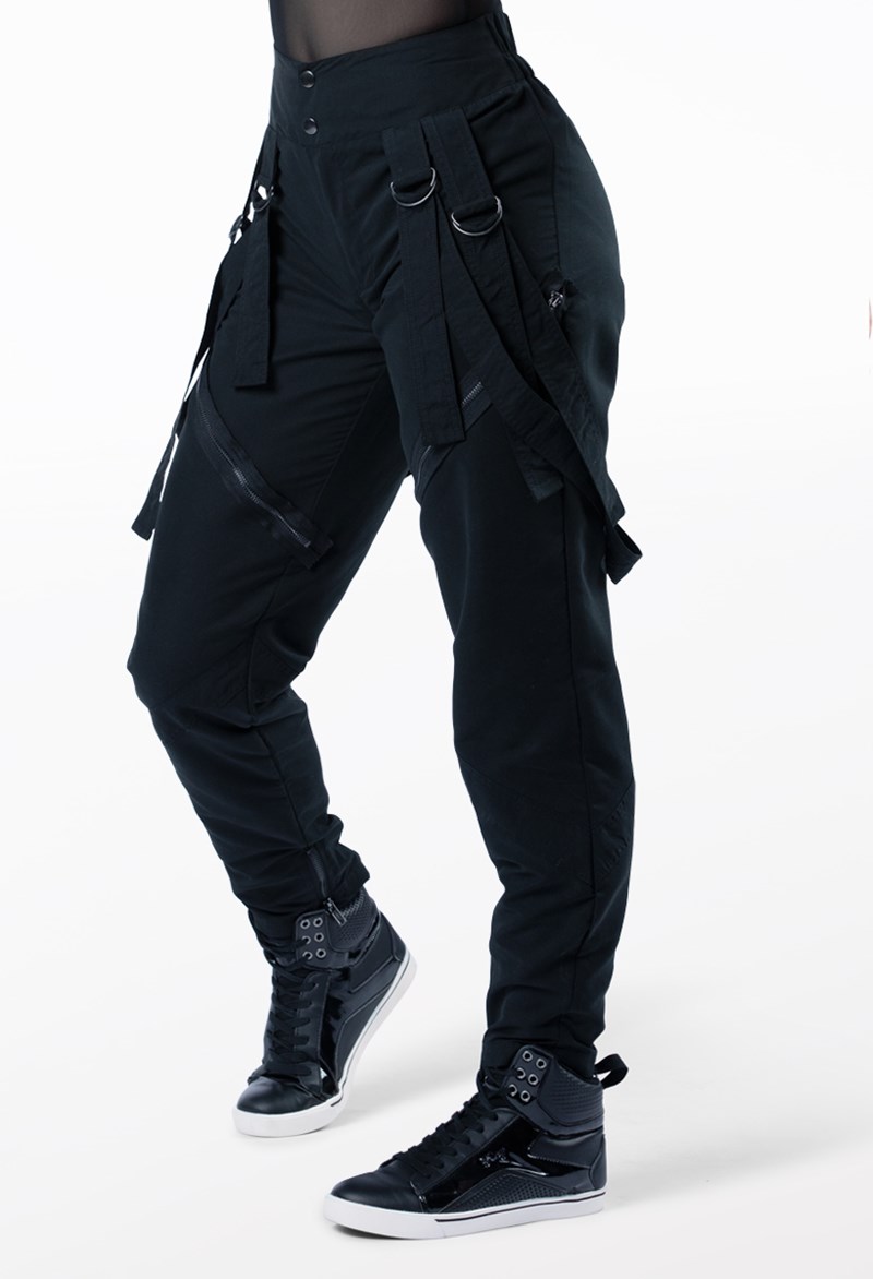 Dance Pants - Pop Star Pants With Straps - Black - Large Adult - AH10511