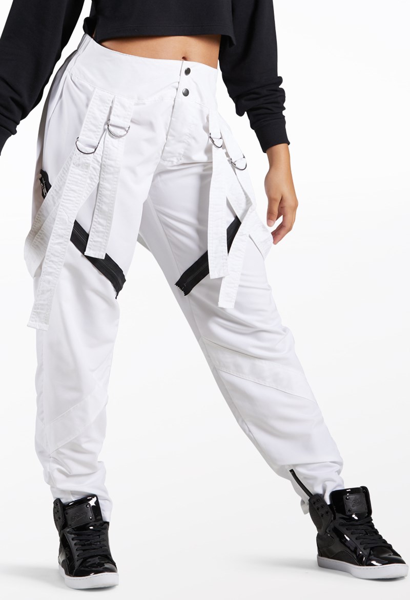 Dance Pants - Pop Star Pants With Straps - White - Intermediate Child - AH10511