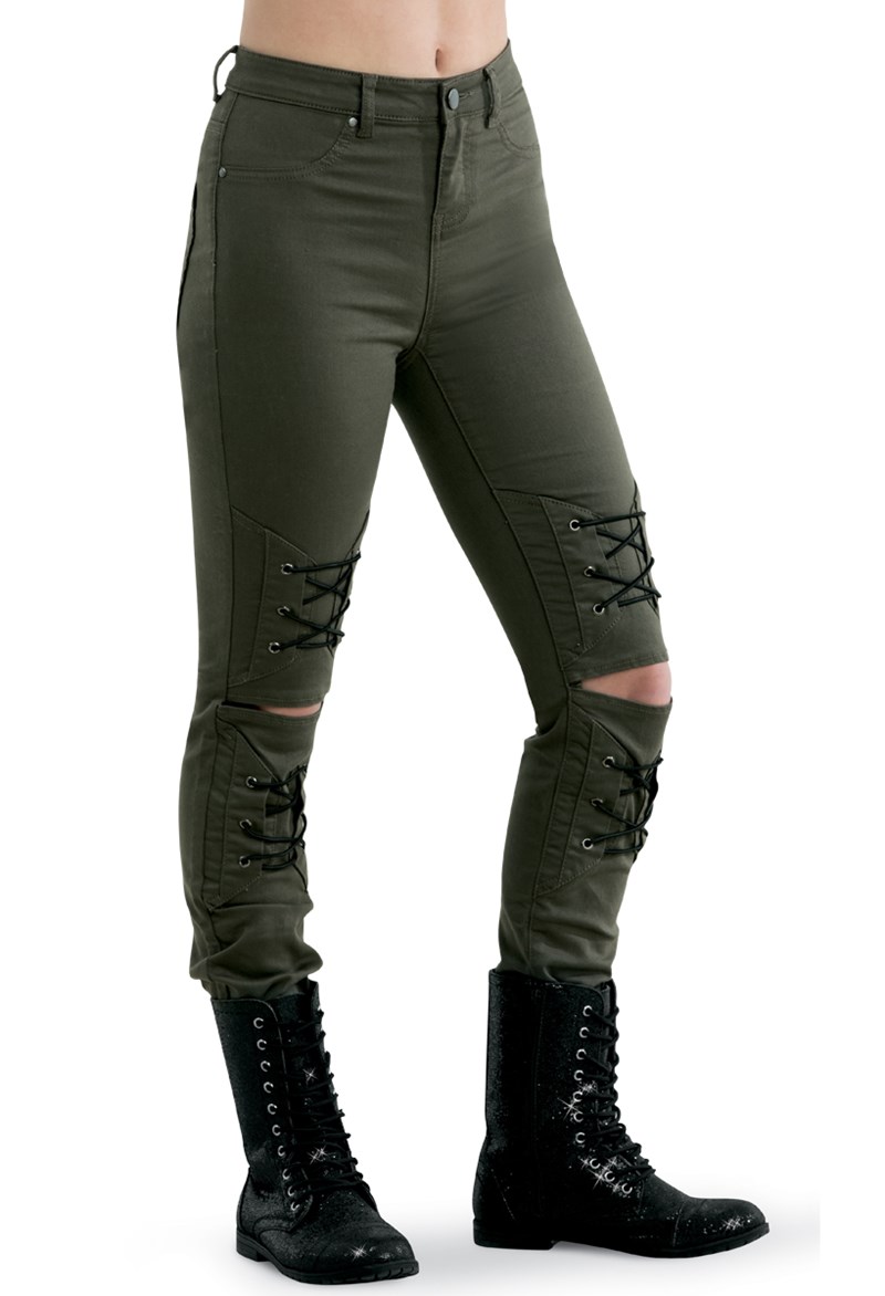Slashed Jeggings With Laces
