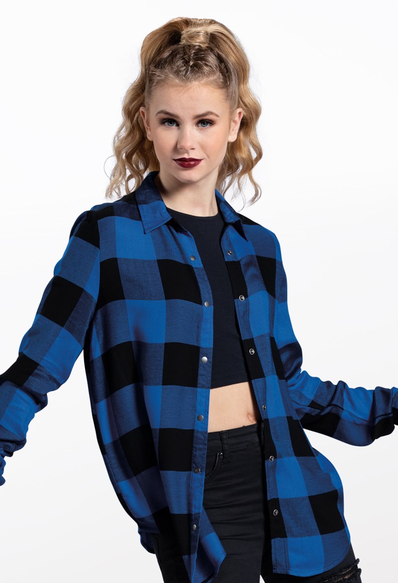 Dance Tops - Oversized Buffalo Plaid Shirt - Royal - Medium Child - AH10810