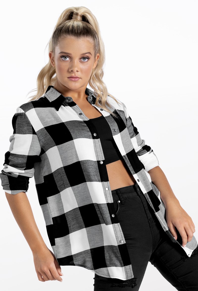 Dance Tops - Oversized Buffalo Plaid Shirt - White - Medium Adult - AH10810