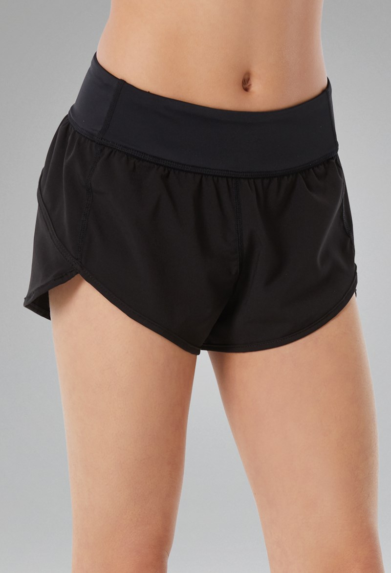 Dance Shorts - Woven Tech Waist Pocket Shorts - Black/Black - Extra Large Adult - AH10877