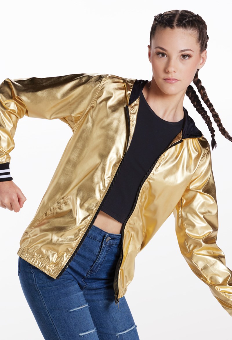 Dance Tops - Unisex Metallic Bomber Jacket - Gold - Large Child - AH11028