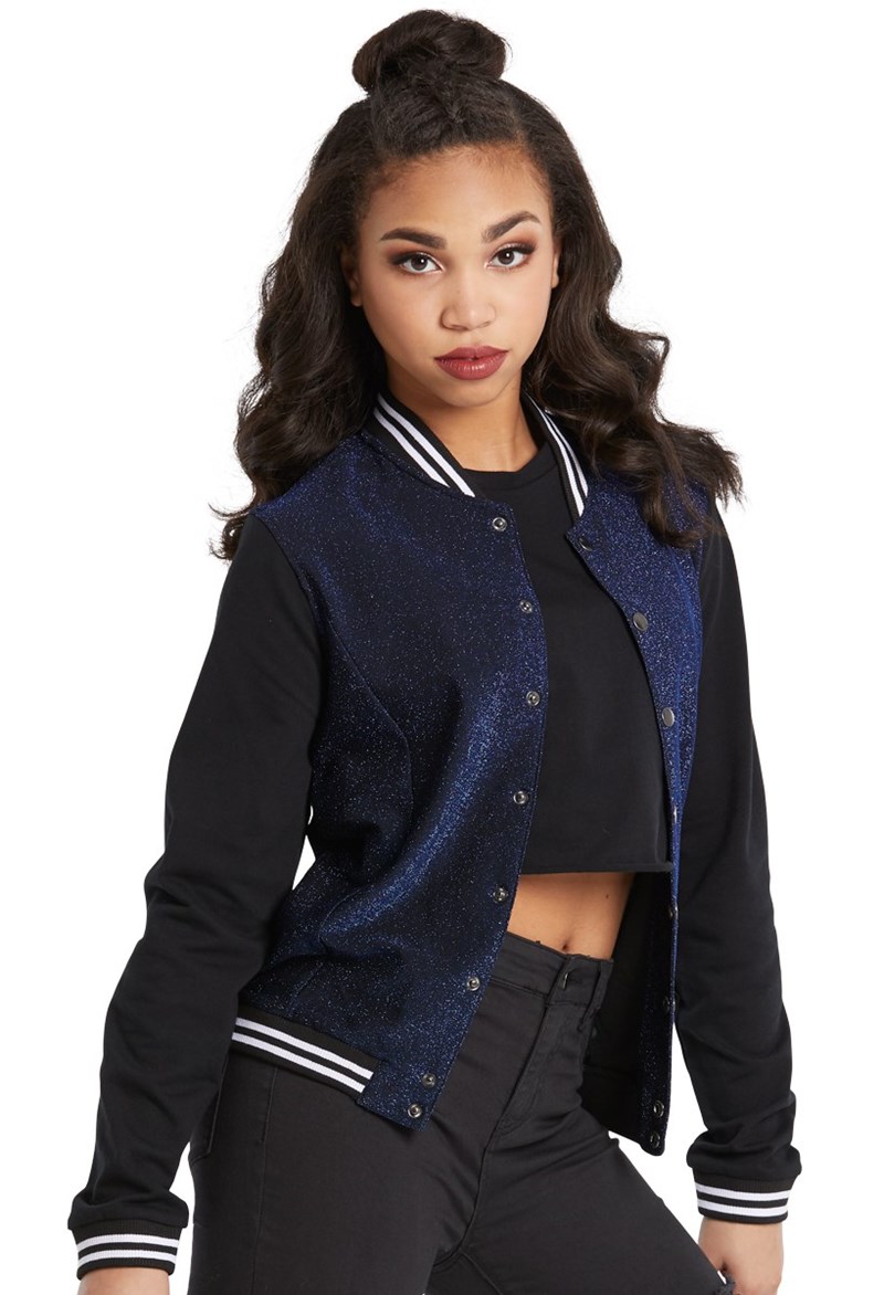 Dance Tops - Woven Metallic Varsity Jacket - Black/Red - Intermediate Child - AH11235