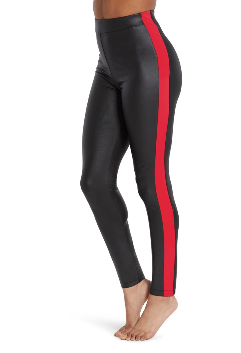 Balera Faux Leather Striped leggings - Black/Red - AH11252