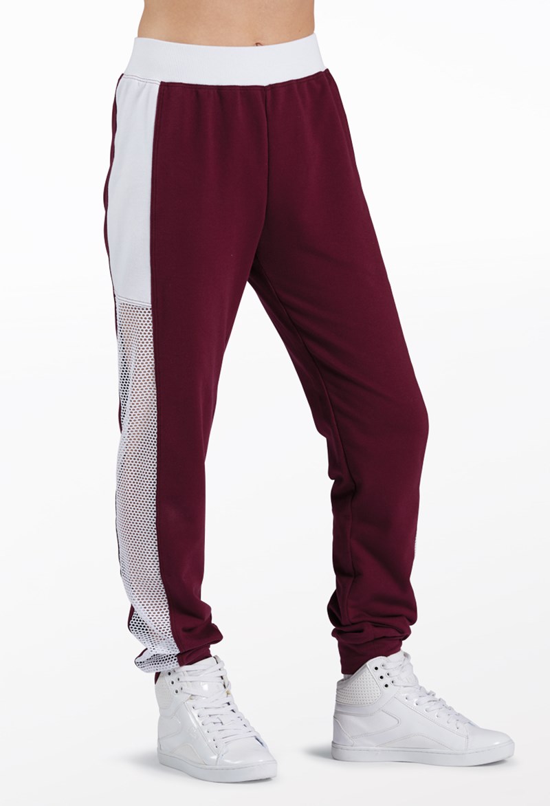 Dance Pants - Sporty Mesh Jogger Pants - Black Cherry - Large Adult - AH11754