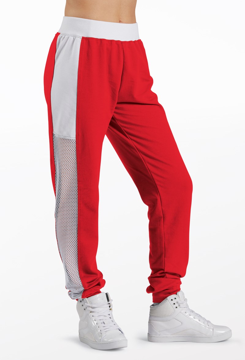 Dance Pants - Sporty Mesh Jogger Pants - Red - Large Child - AH11754