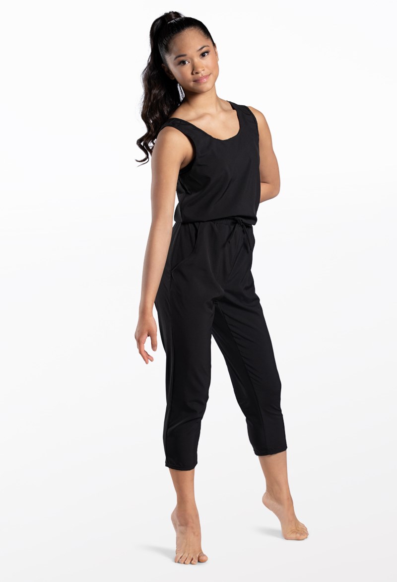 Dance Leotards - Woven Tech Jumpsuit - Black - Intermediate Child - AH12501