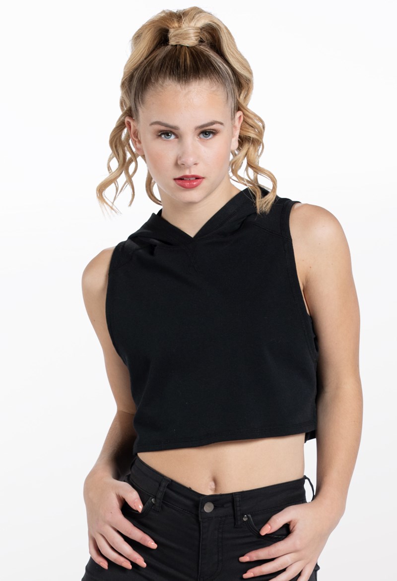 Dance Tops - Hooded Sleeveless Crop Top - Black - Medium Child - AH9207