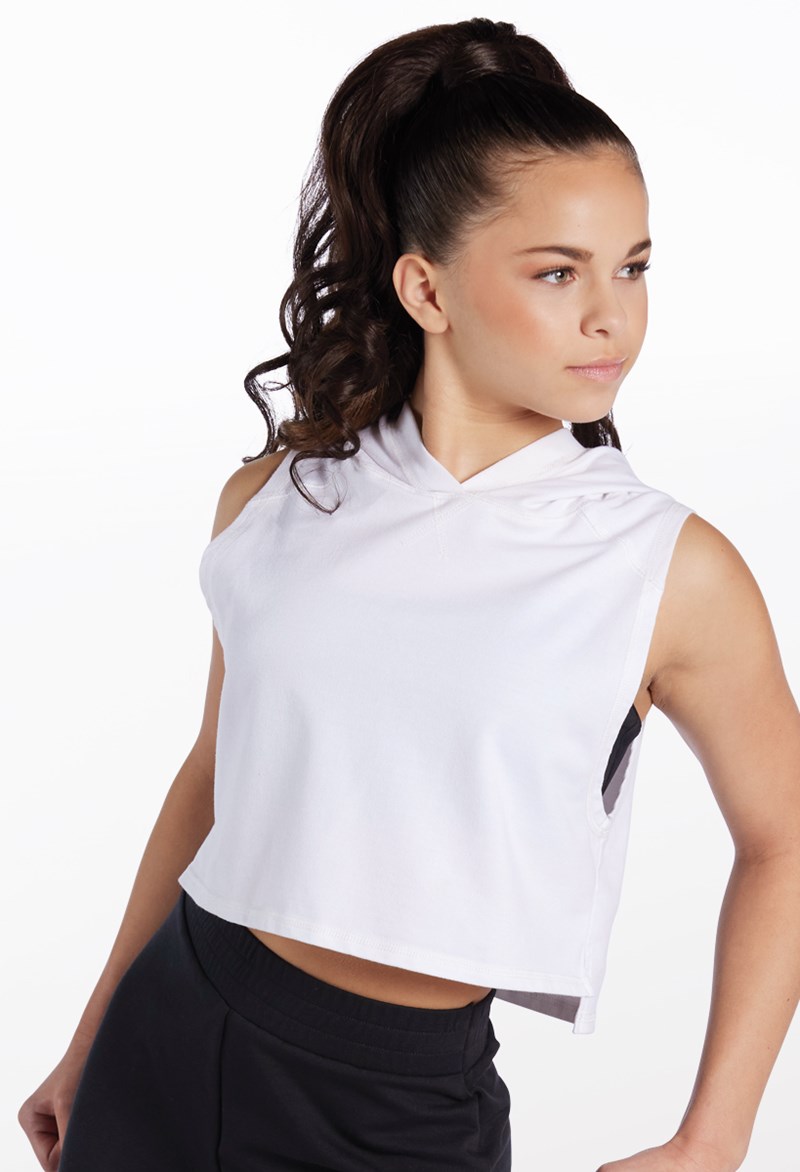 Dance Tops - Hooded Sleeveless Crop Top - White - Large Adult - AH9207