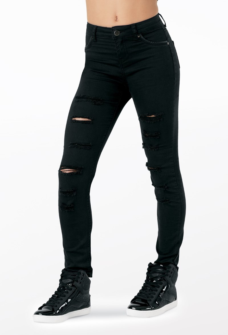 Dance Leggings - Slashed Skinny Jeans - Black - Large Adult - AH9210