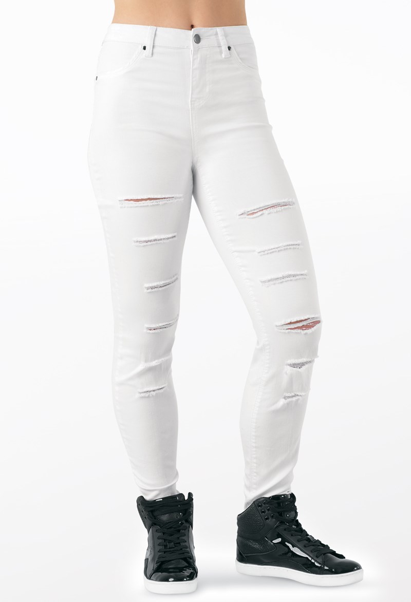 Dance Leggings - Slashed Skinny Jeans - White - Intermediate Child - AH9210