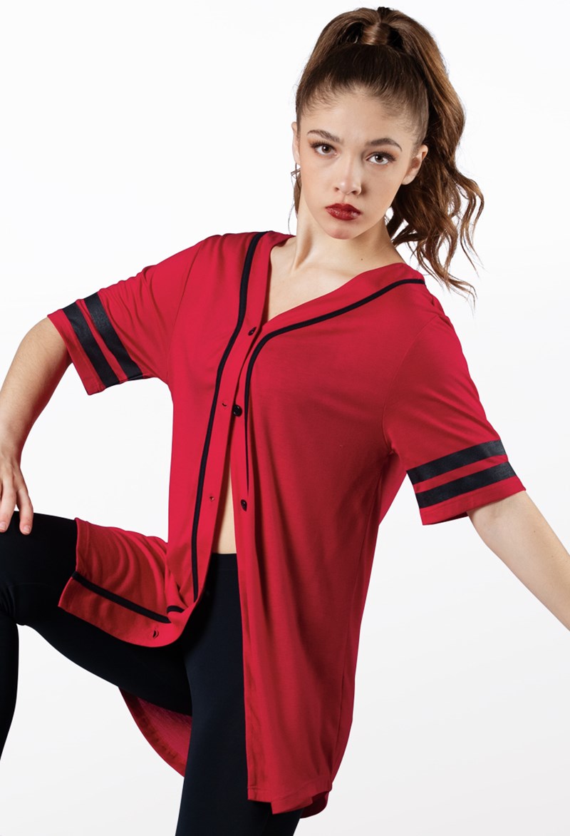 Dance Tops - Oversized Baseball Jersey - Red - Small Adult - AH9224