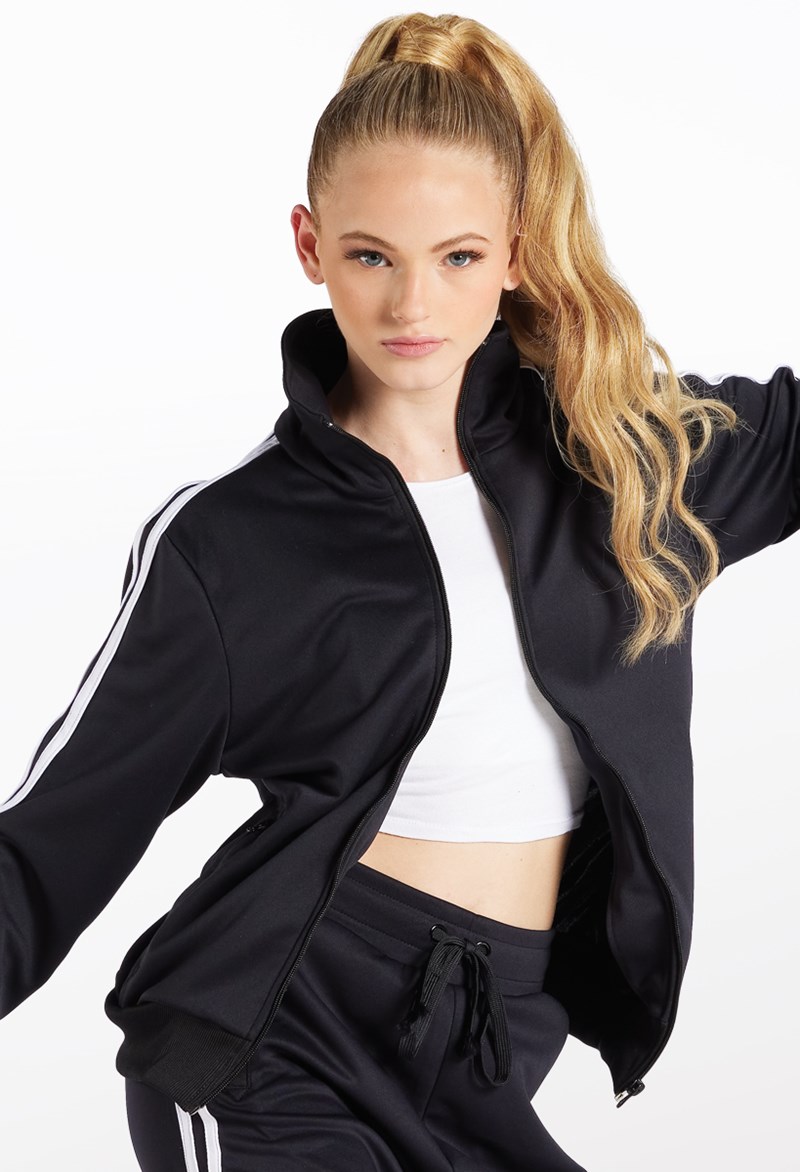 Dance Tops - Stripe Sleeve Track Jacket - Black - Medium Adult - AH9280