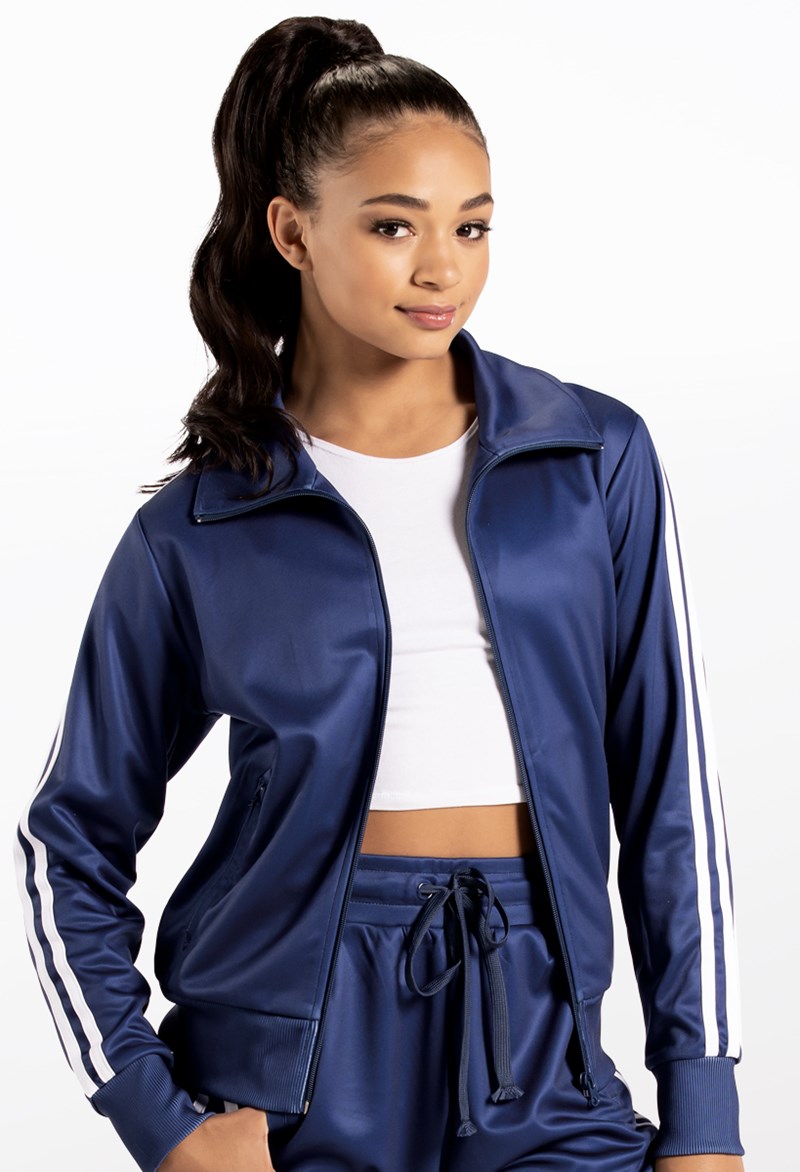 Dance Tops - Stripe Sleeve Track Jacket - Navy - Medium Adult - AH9280