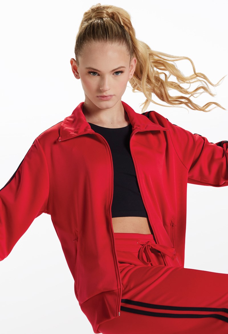 Dance Tops - Stripe Sleeve Track Jacket - Red - Medium Child - AH9280