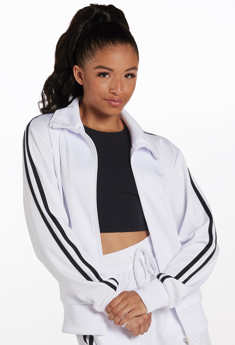 Dance Tops - Stripe Sleeve Track Jacket - White - Small Adult - AH9280